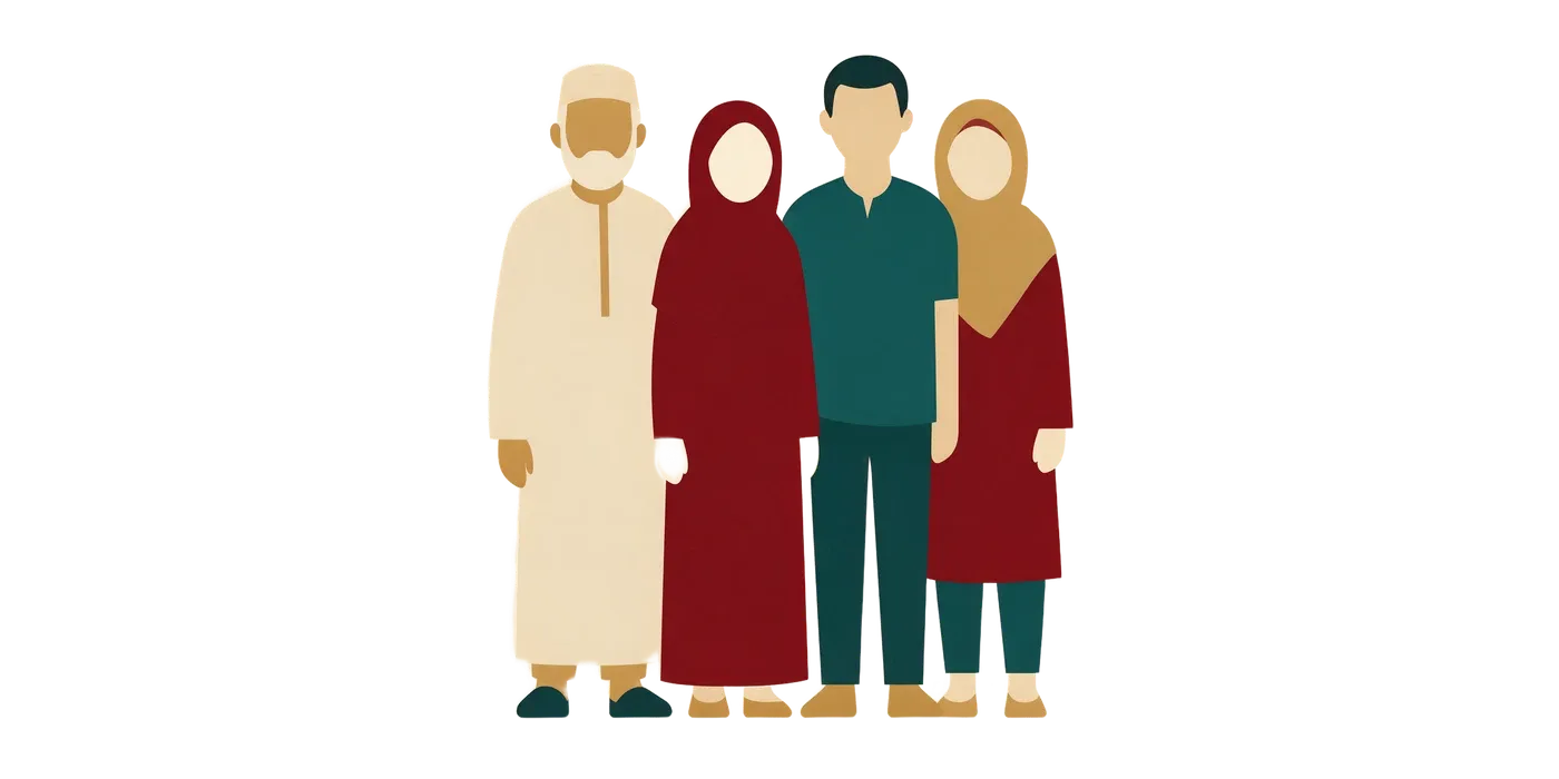 A family of four standing together